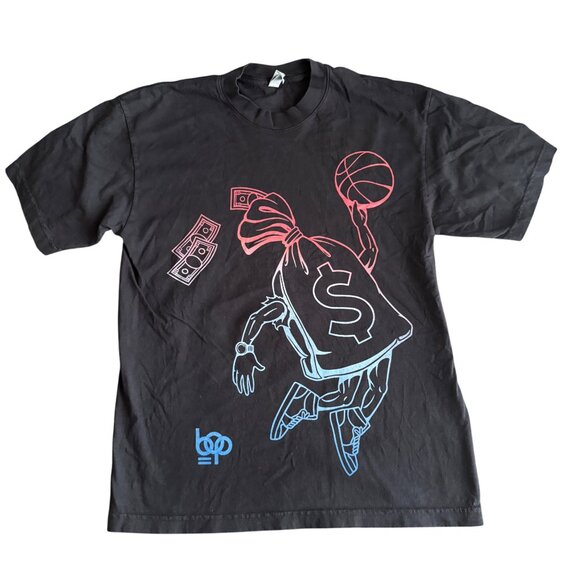 Los Angeles Apparel Graphic T-Shirt M Black Basketball Money Bag Print - Picture 1 of 4